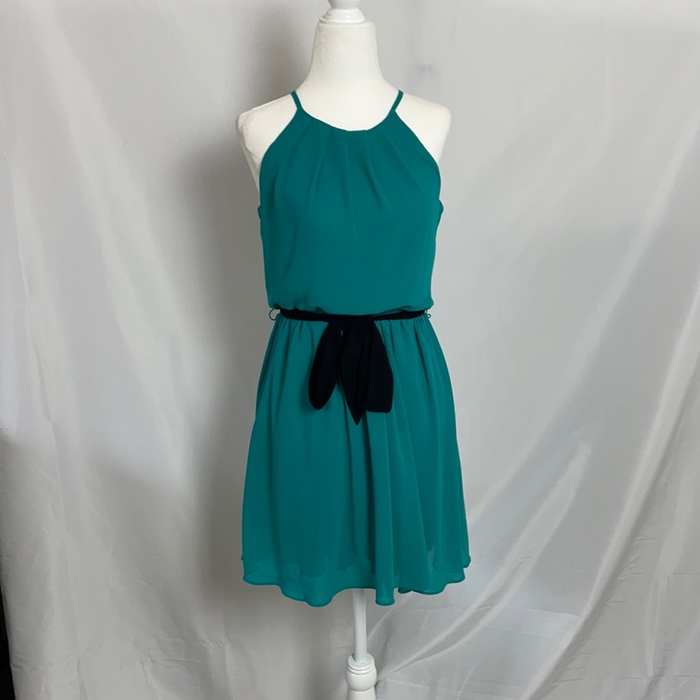 BCX Green Strapped MIDI Dress with Black Lace Belt